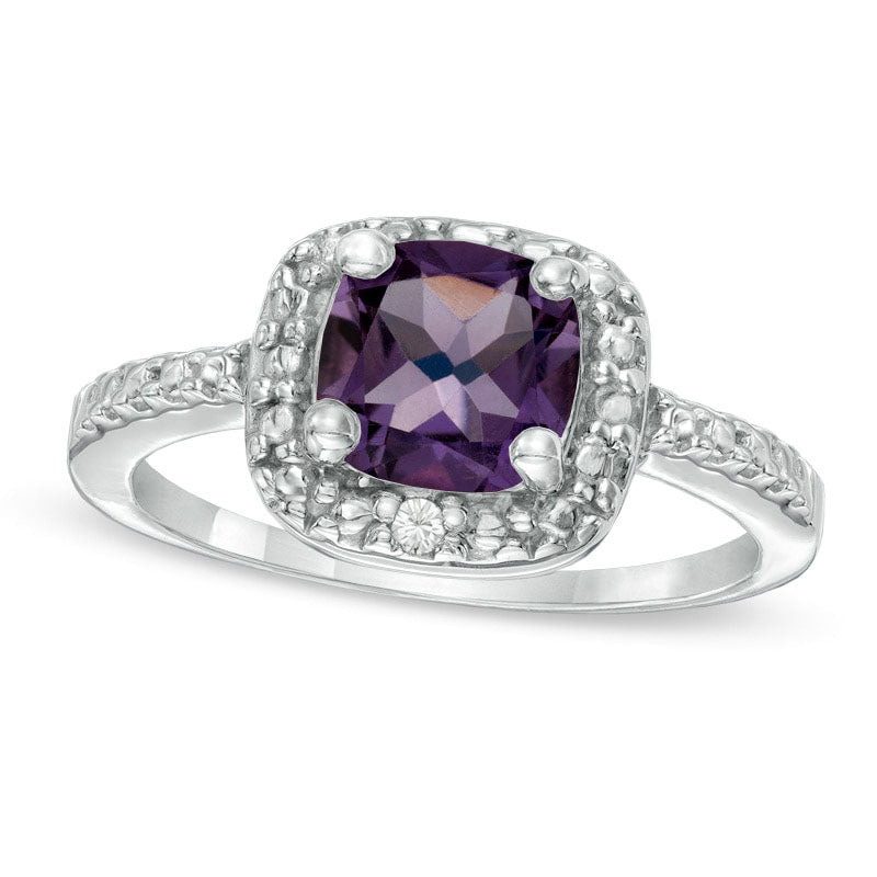 Princess-Cut Amethyst and Natural Diamond Accent Frame Ring in Sterling Silver