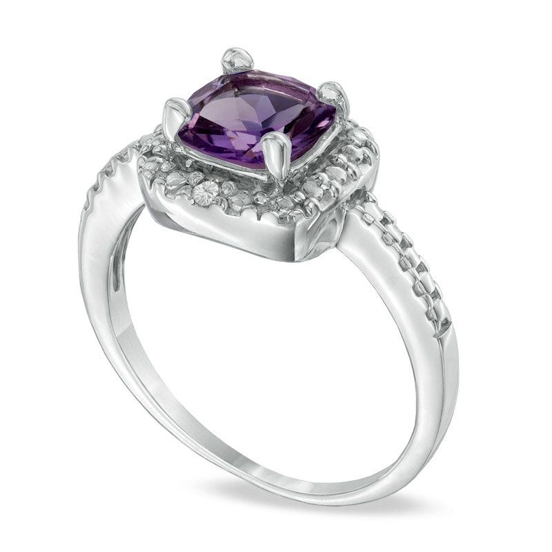 Princess-Cut Amethyst and Natural Diamond Accent Frame Ring in Sterling Silver