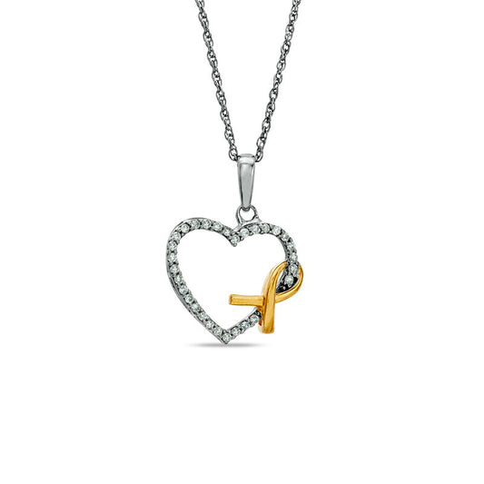 0.17 CT. T.W. Natural Diamond Heart with Awareness Ribbon Pendant in Sterling Silver and 14K Gold Plate