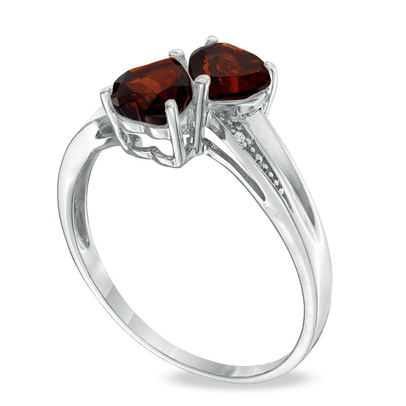 Heart-Shaped Garnet and Natural Diamond Accent Double Heart Ring in Sterling Silver