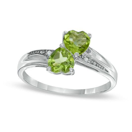 Heart-Shaped Peridot and Natural Diamond Accent Double Heart Ring in Sterling Silver