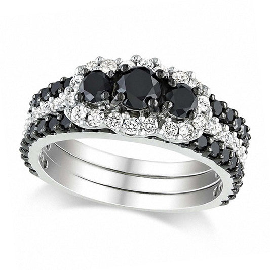 2.0 CT. T.W. Enhanced Black and White Natural Diamond Bridal Engagement Ring Set in Solid 10K White Gold