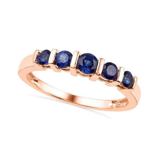 Lab-Created Blue Sapphire Five Stone Anniversary Band in Solid 10K Rose Gold