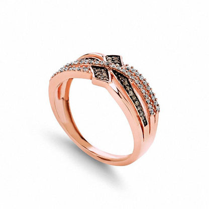 0.25 CT. T.W. Champagne and White Natural Diamond Bypass Ring in Solid 10K Rose Gold