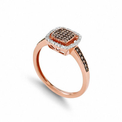 0.25 CT. T.W. Champagne and White Natural Diamond Square Frame Ring in Solid 10K Rose Gold