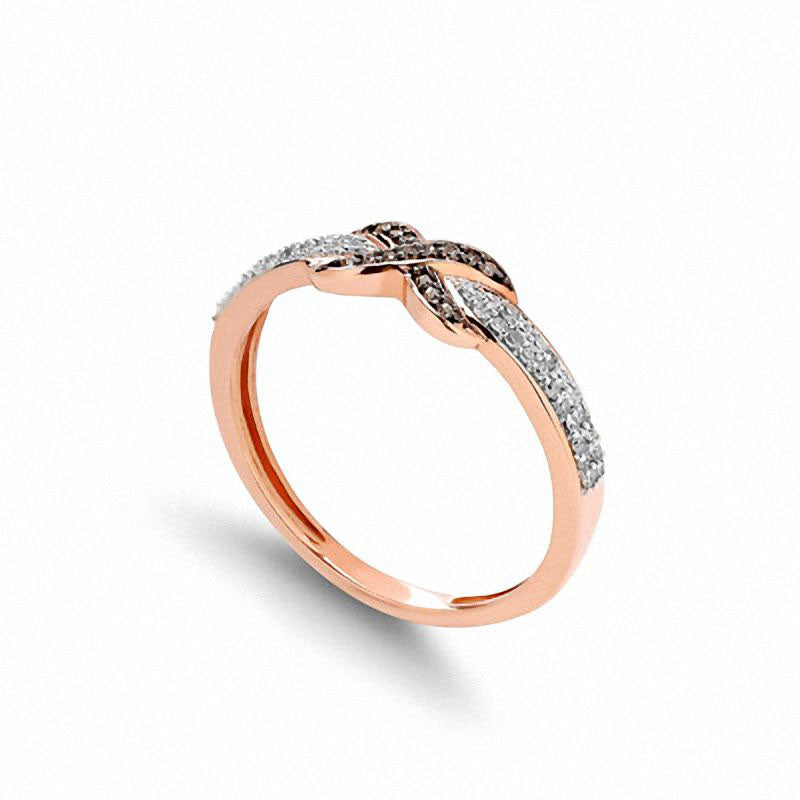 0.20 CT. T.W. Champagne and White Natural Diamond "X" Ring in Solid 10K Rose Gold
