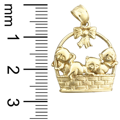 14K Gold Kittens In Basket Pendant