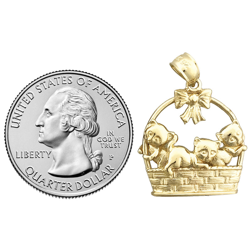 14K Gold Kittens In Basket Pendant
