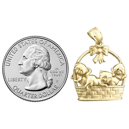 14K Gold Kittens In Basket Pendant