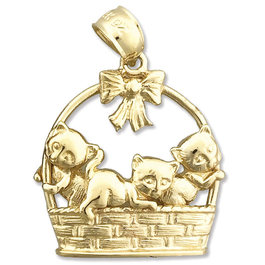 14K Gold Kittens In Basket Pendant