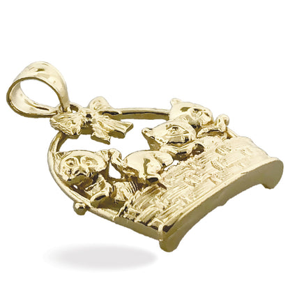 14K Gold Kittens In Basket Pendant