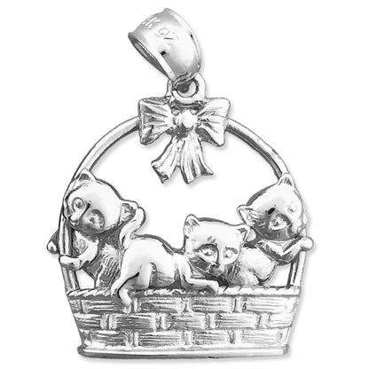 14K Gold Kittens In Basket Pendant