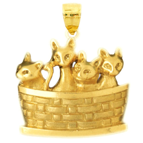 14K Gold 24MM Basket of Kittens Pendant