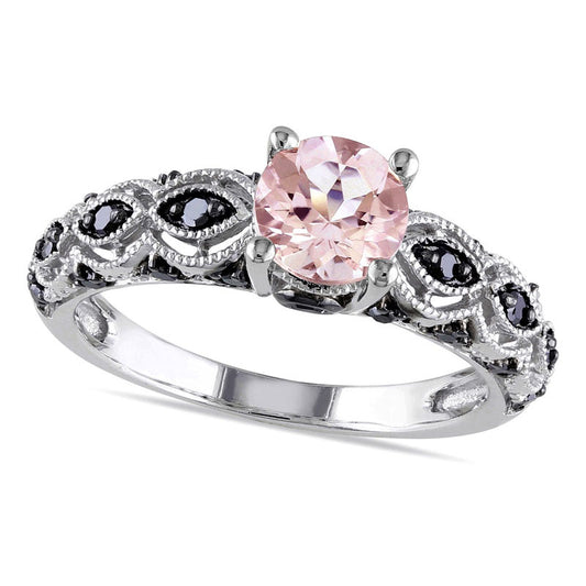 6.0mm Morganite and 0.25 CT. T.W. Enhanced Black Natural Diamond Engagement Ring in Solid 10K White Gold
