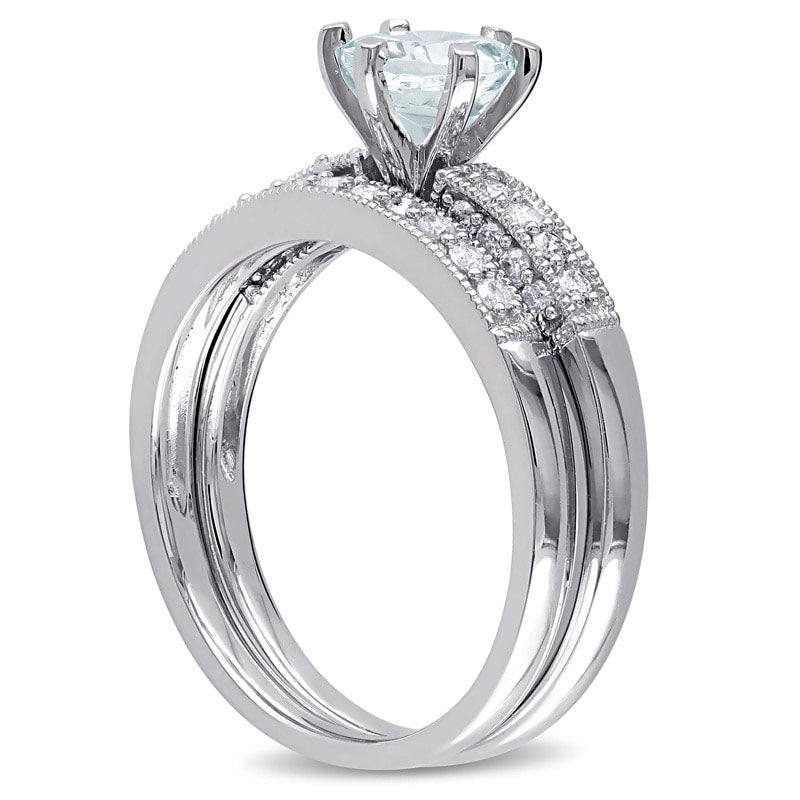 6.0mm Aquamarine and 0.33 CT. T.W. Natural Diamond Bridal Engagement Ring Set in Solid 10K White Gold