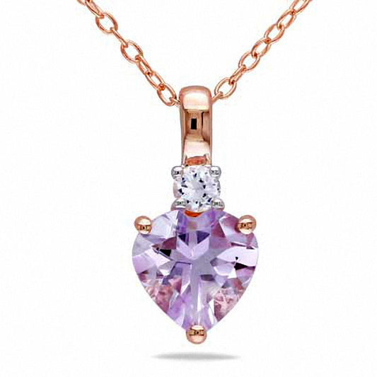 Heart-Shaped Rose de France Amethyst and Lab-Created White Sapphire Pendant in Rose Rhodium Sterling Silver