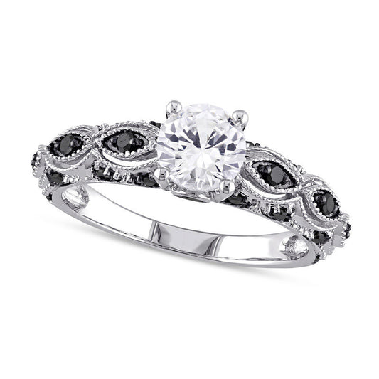 6.0mm Lab-Created White Sapphire and 0.25 CT. T.W. Enhanced Black Diamond Engagement Ring in Solid 10K White Gold