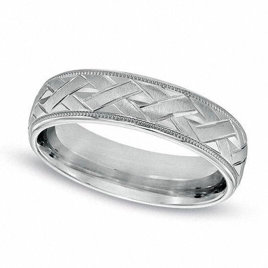 Men's 6.0mm Woven Comfort Fit Milgrain Wedding Band in Sterling Silver