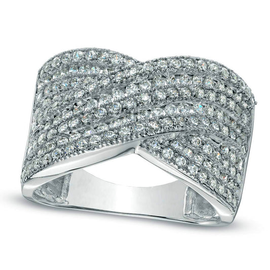 1.0 CT. T.W. Natural Diamond Layered Criss-Cross Anniversary Ring in Solid 10K White Gold