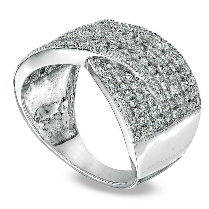 1.0 CT. T.W. Natural Diamond Layered Criss-Cross Anniversary Ring in Solid 10K White Gold