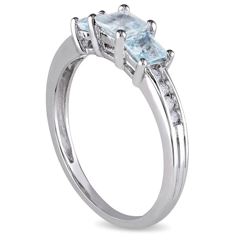 4.0mm Princess-Cut Aquamarine and 0.10 CT. T.W. Natural Diamond Three Stone Ring in Solid 10K White Gold