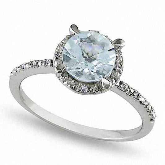 7.0mm Aquamarine and 0.05 CT. T.W. Natural Diamond Promise Ring in Sterling Silver