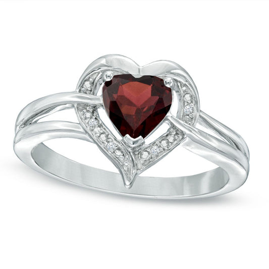 6.0mm Heart-Shaped Garnet and Natural Diamond Accent Ring in Sterling Silver