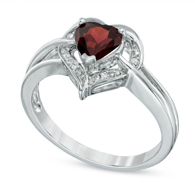 6.0mm Heart-Shaped Garnet and Natural Diamond Accent Ring in Sterling Silver