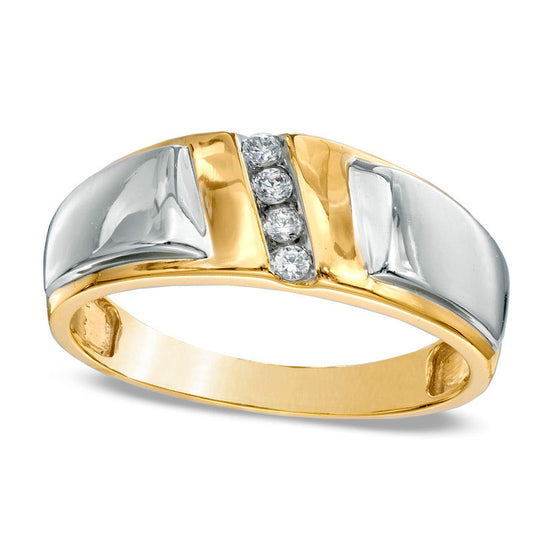 Men's 0.05 CT. T.W. Natural Diamond Slant Wedding Band in Solid 10K Two-Tone Gold