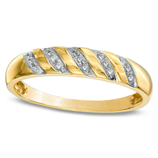 0.10 CT. T.W. Natural Diamond Slant Wedding Band in Solid 10K Yellow Gold