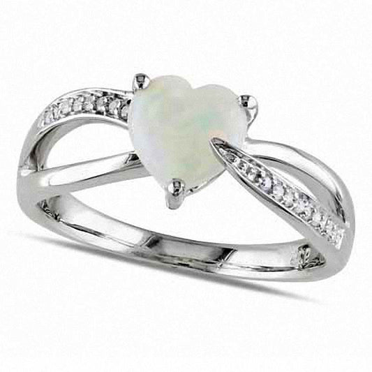 7.0mm Heart-Shaped Opal and 0.05 CT. T.W. Natural Diamond Ring in Sterling Silver