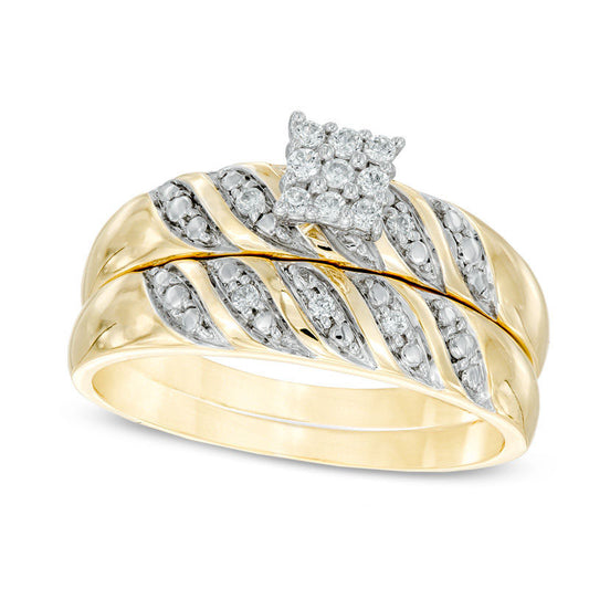 0.13 CT. T.W. Natural Diamond Bridal Engagement Ring Set in Solid 10K Yellow Gold