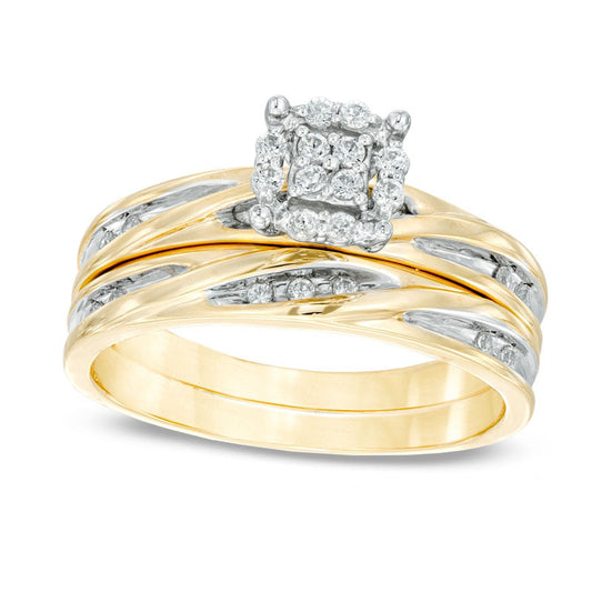 0.20 CT. T.W. Quad Natural Diamond Frame Bridal Engagement Ring Set in Solid 10K Yellow Gold