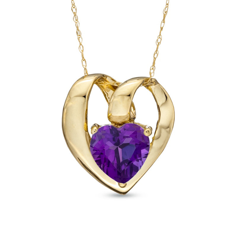 7.0mm Heart-Shaped Lab-Created Amethyst Pendant in 10K Yellow Gold