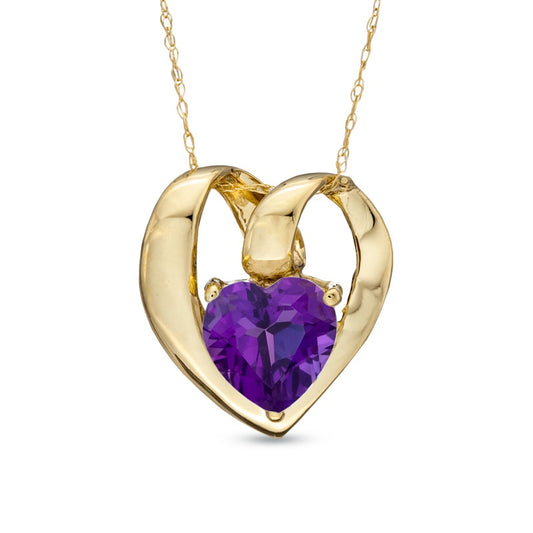7.0mm Heart-Shaped Lab-Created Amethyst Pendant in 10K Yellow Gold