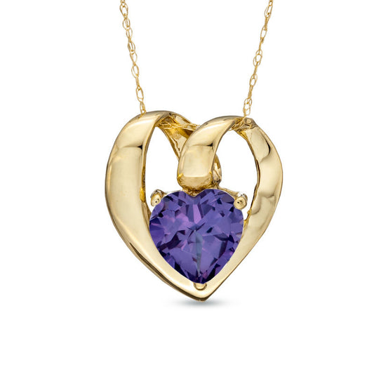 7.0mm Heart-Shaped Lab-Created Alexandrite Pendant in 10K Yellow Gold