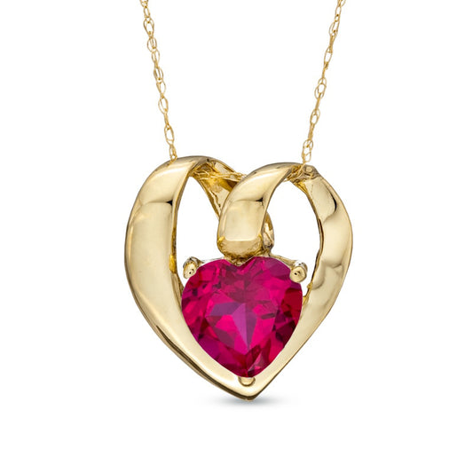 7.0mm Heart-Shaped Lab-Created Ruby Pendant in 10K Yellow Gold