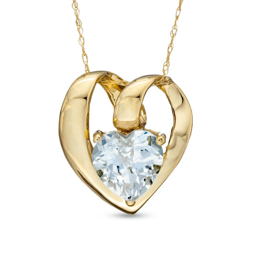 7.0mm Heart-Shaped Lab-Created White Sapphire Pendant in 10K Yellow Gold