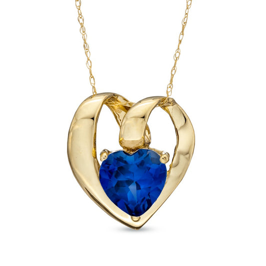 7.0mm Heart-Shaped Lab-Created Blue Sapphire Pendant in 10K Yellow Gold