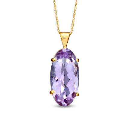 Oval Rose de France Amethyst Pendant in 10K Yellow Gold