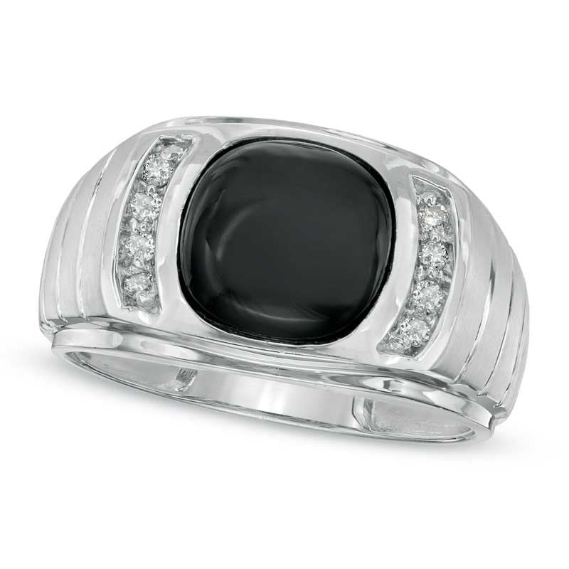 Men's Onyx and 0.13 CT. T.W. Natural Diamond Ring in Solid 14K White Gold