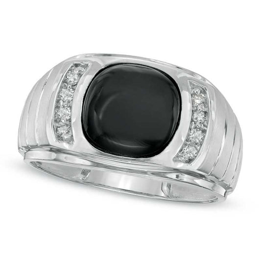 Men's Onyx and 0.13 CT. T.W. Natural Diamond Ring in Solid 14K White Gold