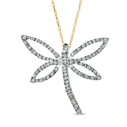Natural Diamond Fascination™ Dragonfly Pendant in Sterling Silver and 18K Gold Plate