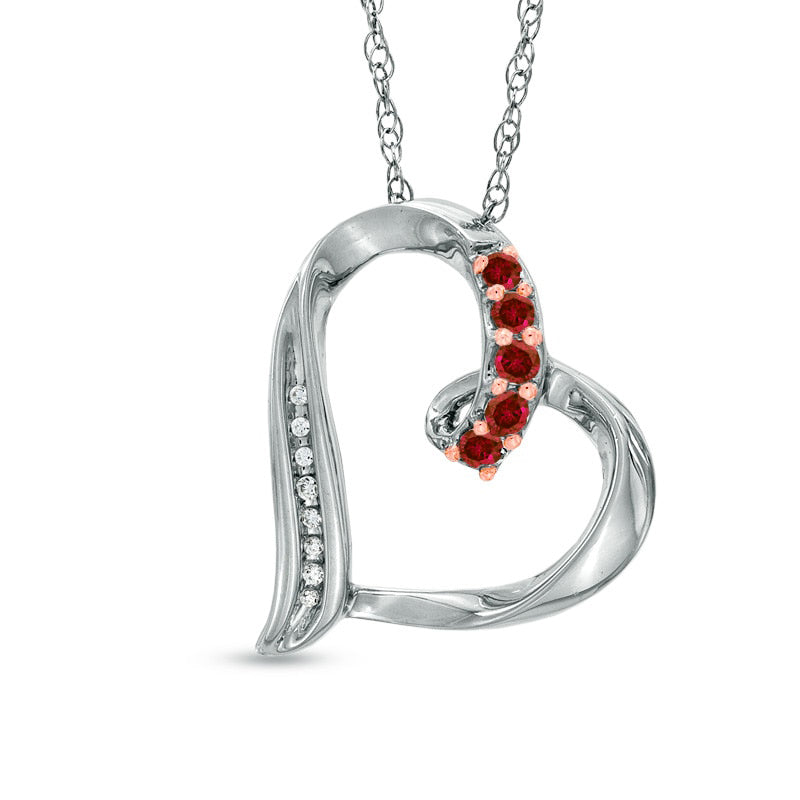 Garnet and Natural Diamond Accent Looping Heart Pendant in Sterling Silver