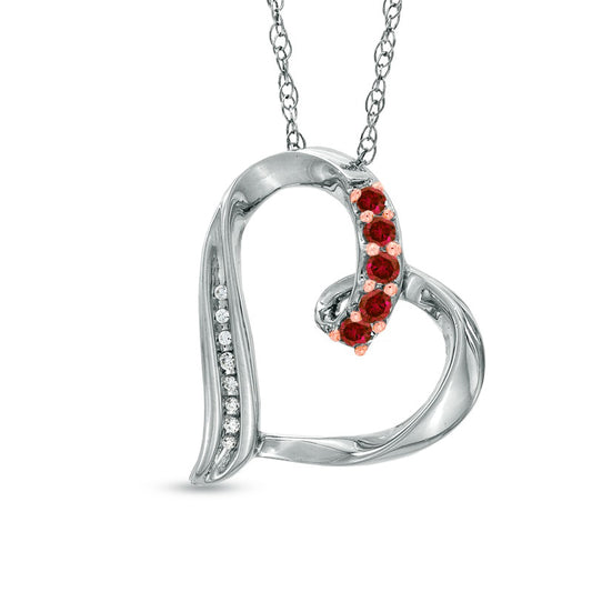 Garnet and Natural Diamond Accent Looping Heart Pendant in Sterling Silver