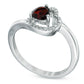 5.0mm Sideways Heart-Shaped Garnet and Natural Diamond Accent Promise Ring in Sterling Silver