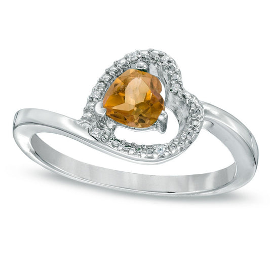 5.0mm Sideways Heart-Shaped Citrine and Natural Diamond Accent Ring in Sterling Silver