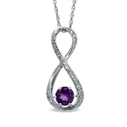 5.5mm Amethyst and Natural Diamond Accent Infinity Pendant in Sterling Silver