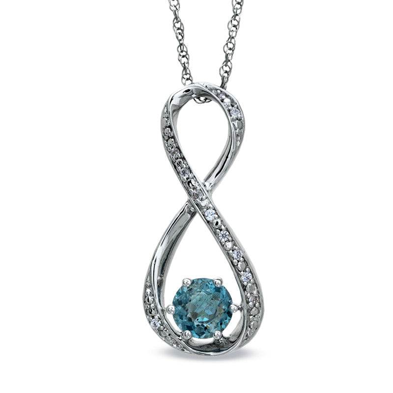 5.5mm Aquamarine and Natural Diamond Accent Infinity Pendant in Sterling Silver