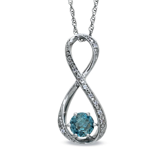 5.5mm Aquamarine and Natural Diamond Accent Infinity Pendant in Sterling Silver